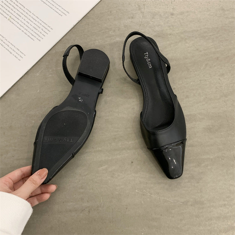 Aiertu  Shallow Mouth Spring Shoes Leather Sandals Women Summer Heels Square Toe Suit Female Beige Girls Velvet Comfort  Elastic Band Op Aiertu