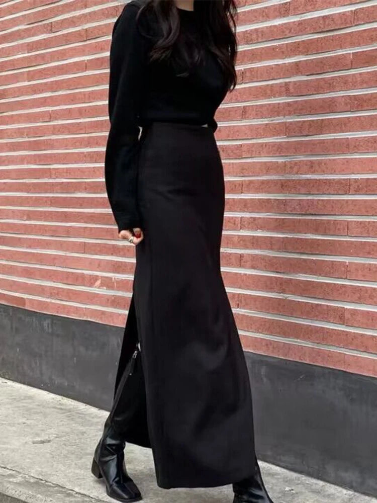 Aiertu  -  Slim Slit Elegant Long Skirts For Women Autumn High Waist Korean Skirt Female Street Casual Patchwork Commuting Skirts Aiertu