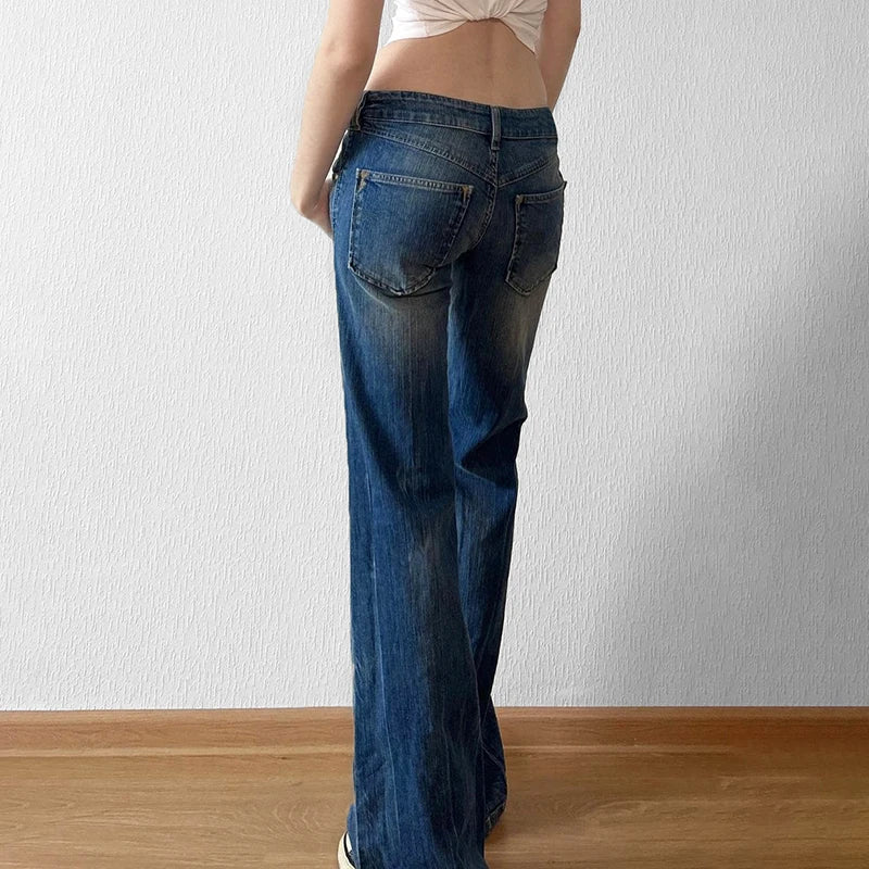Aiertu  -  Y2K Blue Straight Jeans Korean Fashion Street Style Denim Pants Basic Casual Harajuku Slim Fit Trousers Spring Outfit Aiertu