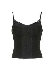 Aiertu - summer inspo Hot Black Solid Lace Patchwork Slim V Neck Basic Cute Camisole Women White Y2K Crop Top Aiertu