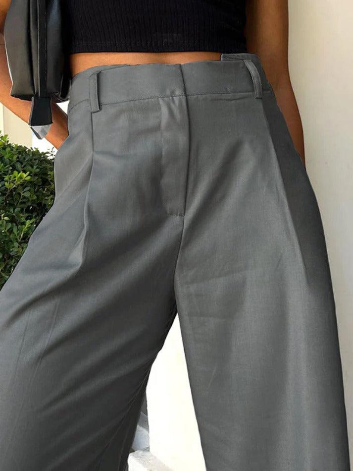 Aiertu  -Solid High Rise Tailored Pants aiertu