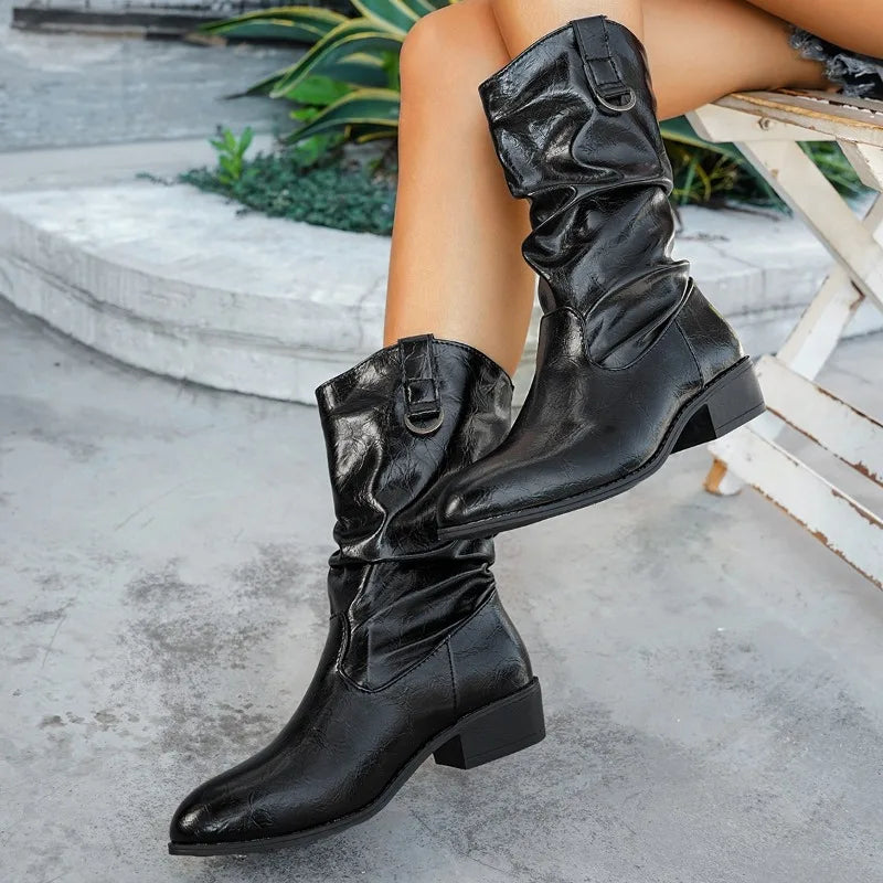 Aiertu    -  Pointed-toe Chelsea Women Boots Autumn Designer Fashion Ankle Goth Shoes Woman Mid Heels Chunky Motorcycle Zapatillas Mujer Aiertu