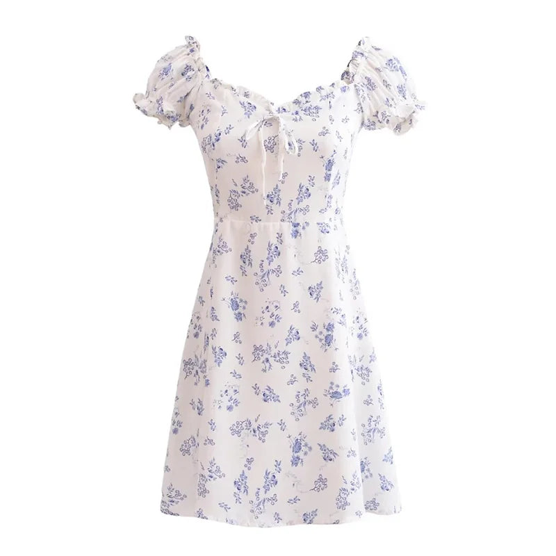Aiertu  -  French Retro Slim Fit Small Flying Sleeves Printed Dress Women Summer New Short Floral Skirt Aiertu