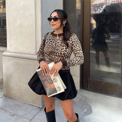 Aiertu  -  Fashion Leopard Printed Sweater Cardigan Autumn Long Sleeve O Neck Single-breasted Knit Tops Vintage Y2K Outerwears 가디건 Aiertu
