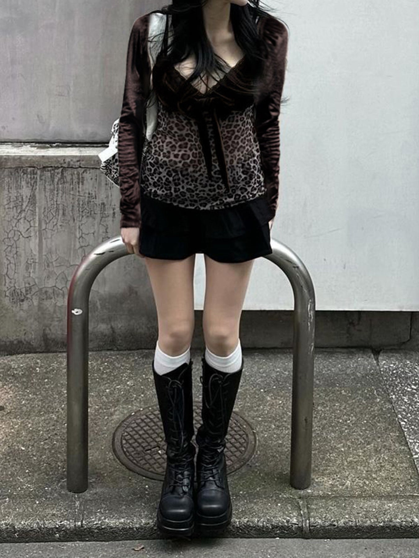 Aiertu - summer inspo Y2k Retro Leopard Lace Trim V-Neck Blouses Women Velvet Long Sleeve Chic T-Shirt Trendy Clothes Autumn New Aiertu