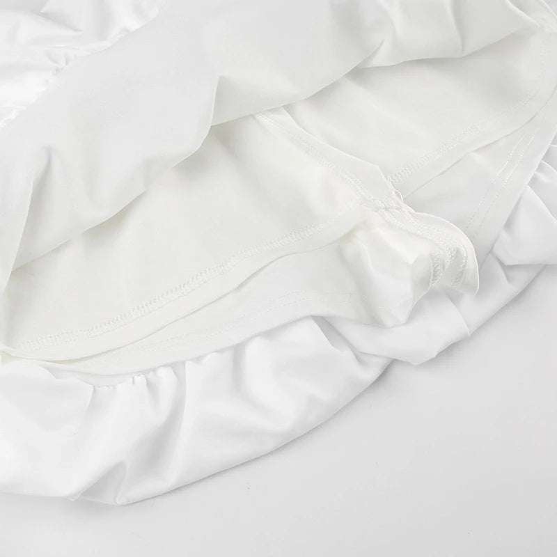Aiertu  -  Sweet Girls Bud Mini Skirts Elastic Low Waist Pleated Solid White Summer Puffball Hem Lantern Bud Skirt Chic Casual Outfits Aiertu