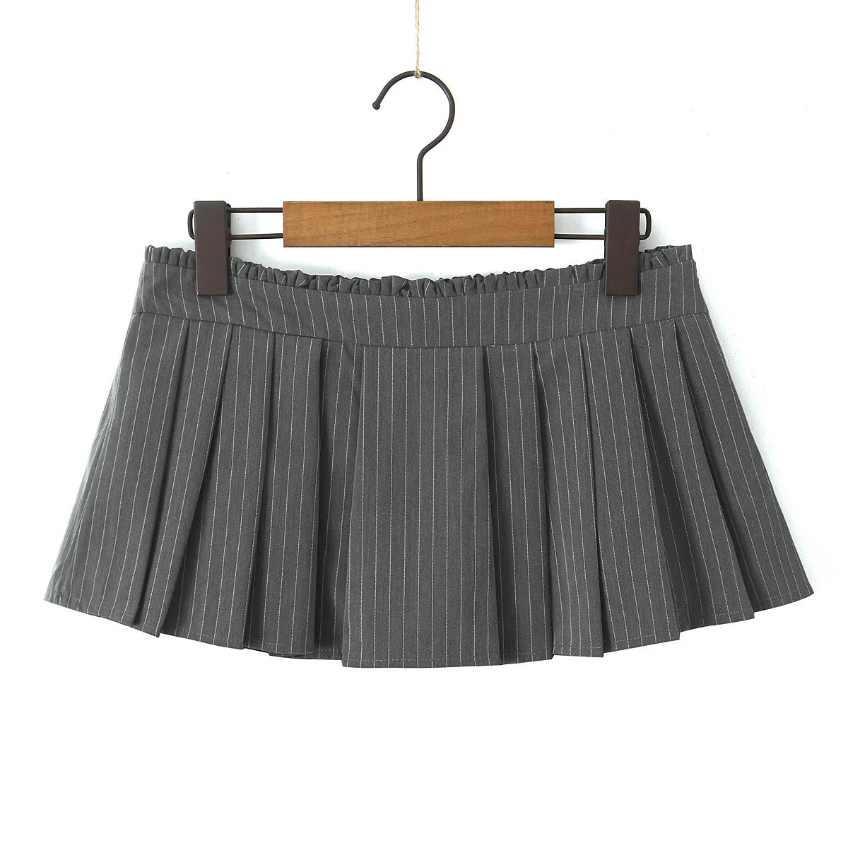 Aiertu  -  2 color Y2K Grey Striped Print Pleated Mini Skirt Sexy Side Zipper Wood ears Low Waist Short Skater Skirts With Underwear Lining Aiertu