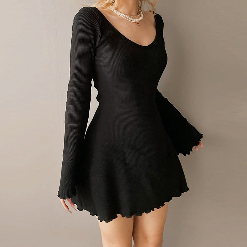 Aiertu - Simple Knitted Long Sleeve Mini Dress Aiertu