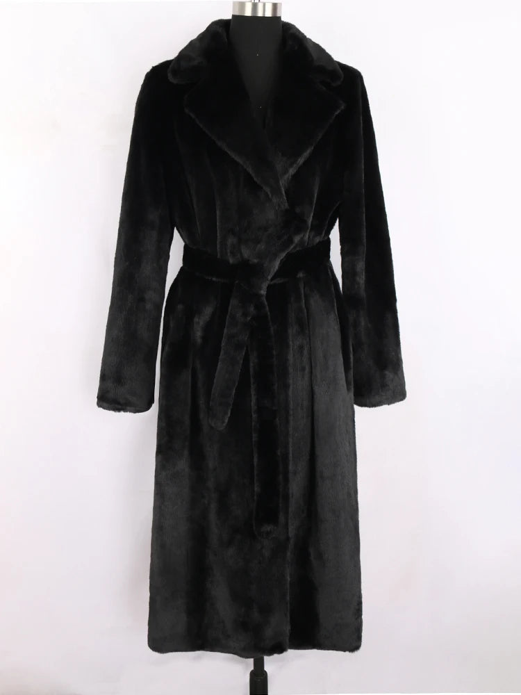 Aiertu  -  casual winter outfits Winter Long White Fluffy Warm Oversized Faux Fur Coat Women with Hood Lapel Sashes Loose Korean Fashion Outerwear Aiertu
