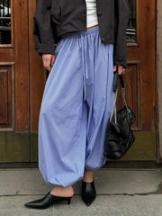 Aiertu  -  Streetwear Blue Striped Print Casual Pants Elastic Low Rise Loose Trousers y2k Aesthetic Korean Style Hippie Trousers Aiertu