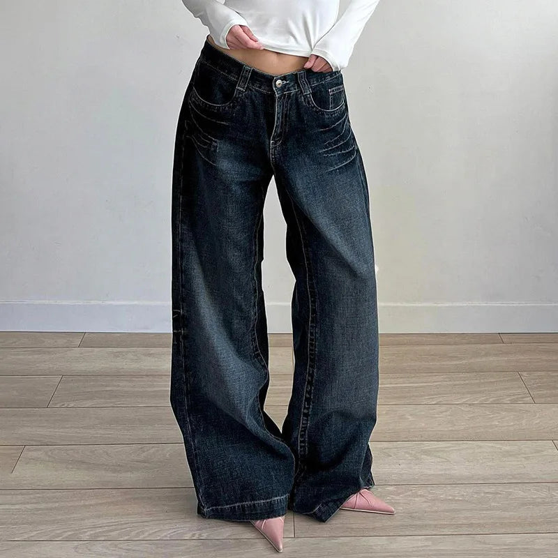 Aiertu  -  Grunge Vintage Streetwear Low Waist Wide Leg Pants American Retro Sexy Fashion Casual Pockets Loose Jeans E-girl 2025 Aiertu