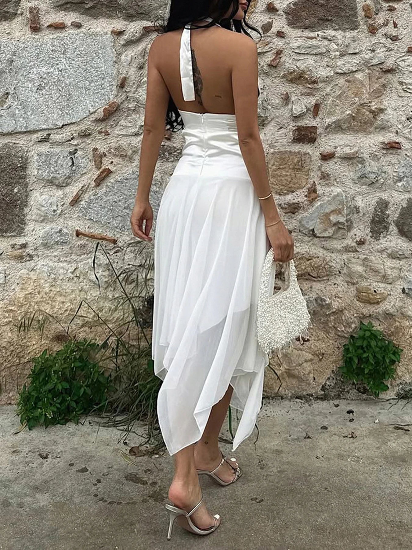 Aiertu  -  Elegant White A-line Dress Summer Sleeveless Deep V-neck Solid Sexy Dresses for Women y2k Holiday Outfits Ladies Casual Aiertu