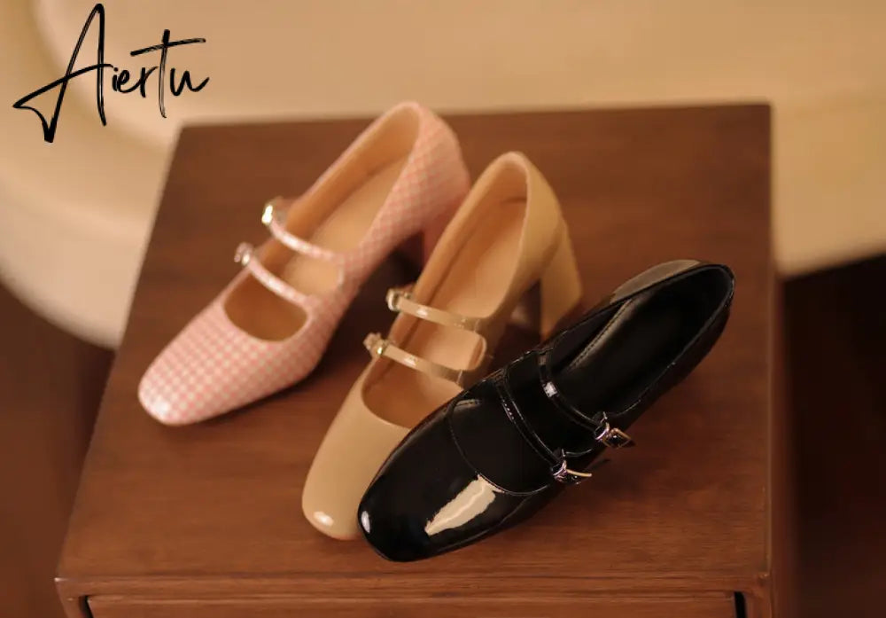 Basic Design Women Pumps With Buckle Mary Janes High Heels Spring Fall Simple Shoes Summer Sandals Heeled Daily Shoes Aiertu