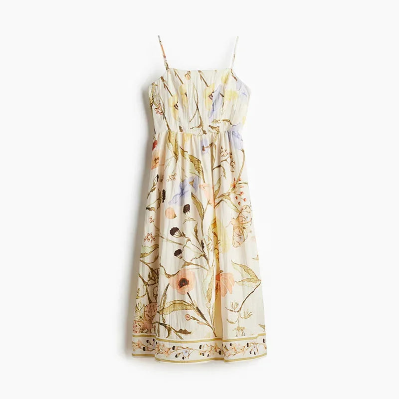 Aiertu  -  Elegant Printed Camisole Women's Long Dress V-neck A-line Slim Robe 2026 Summer Beach Vacation Style Female's Long Dresses Aiertu