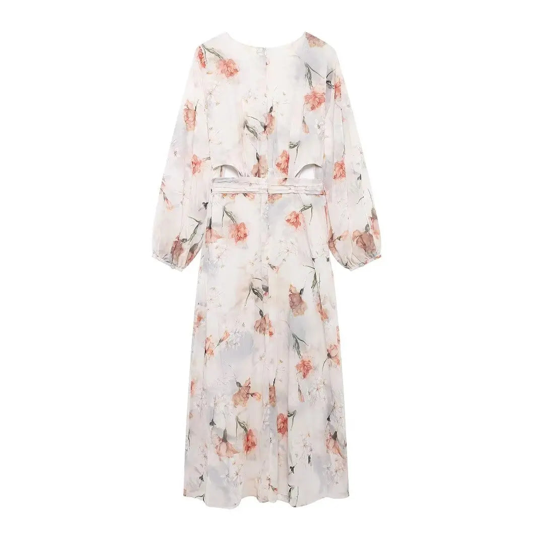 Aiertu  -  Autumn New Women's Fashion European And American Style Stacked Decorative Skirt Street Head Style Flower Printed Dress Aiertu