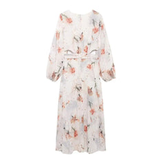 Aiertu  -  Autumn New Women's Fashion European And American Style Stacked Decorative Skirt Street Head Style Flower Printed Dress Aiertu
