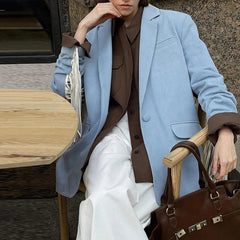 Aiertu  -  Casual Solid Tassels Blazer Coats Women Lapel Long Sleeve Single Button Pockets Jackets 2026 Autumn New Lady Loose Top Outwears Aiertu