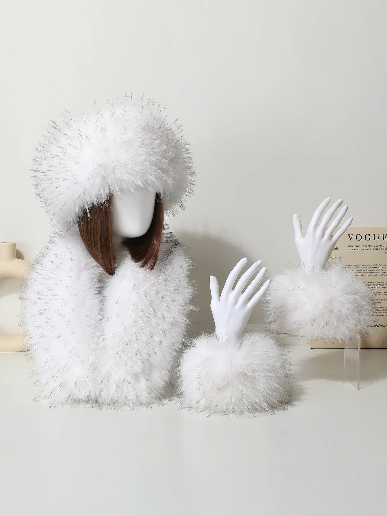 Aiertu  -  3-piece Set of Imitation Fox Fur Headband Hats for Winter Warm Earmuffs for Girls Natural Fluffy Plush Hats Aiertu