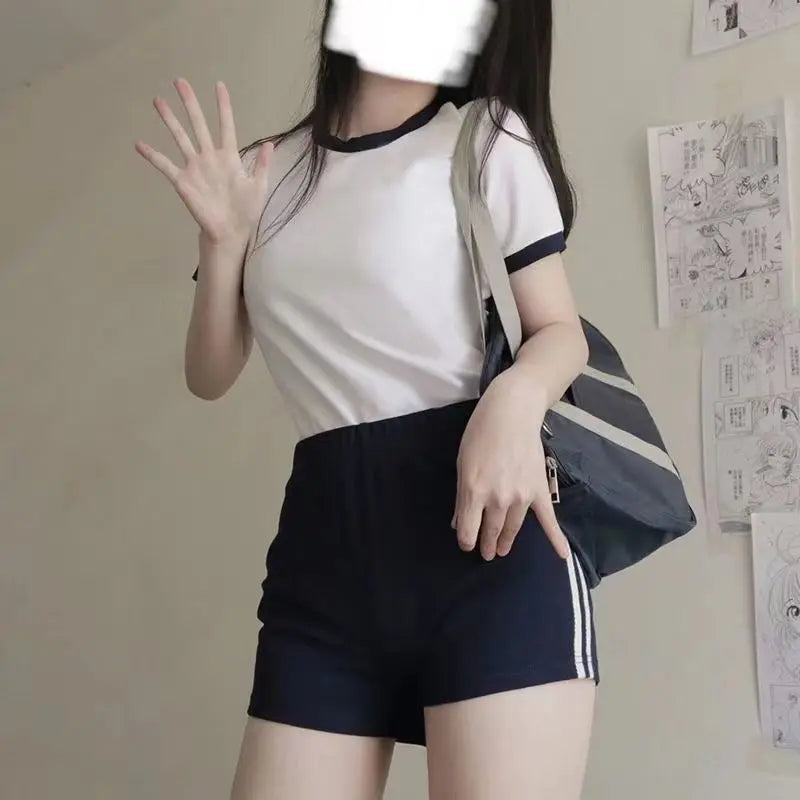 Aiertu  Hot Girl Sexy Suit Women's Summer O-neck Short-sleeved T-shirt High-waisted Shorts Two-piece Set Fashion Female Clothes Aiertu
