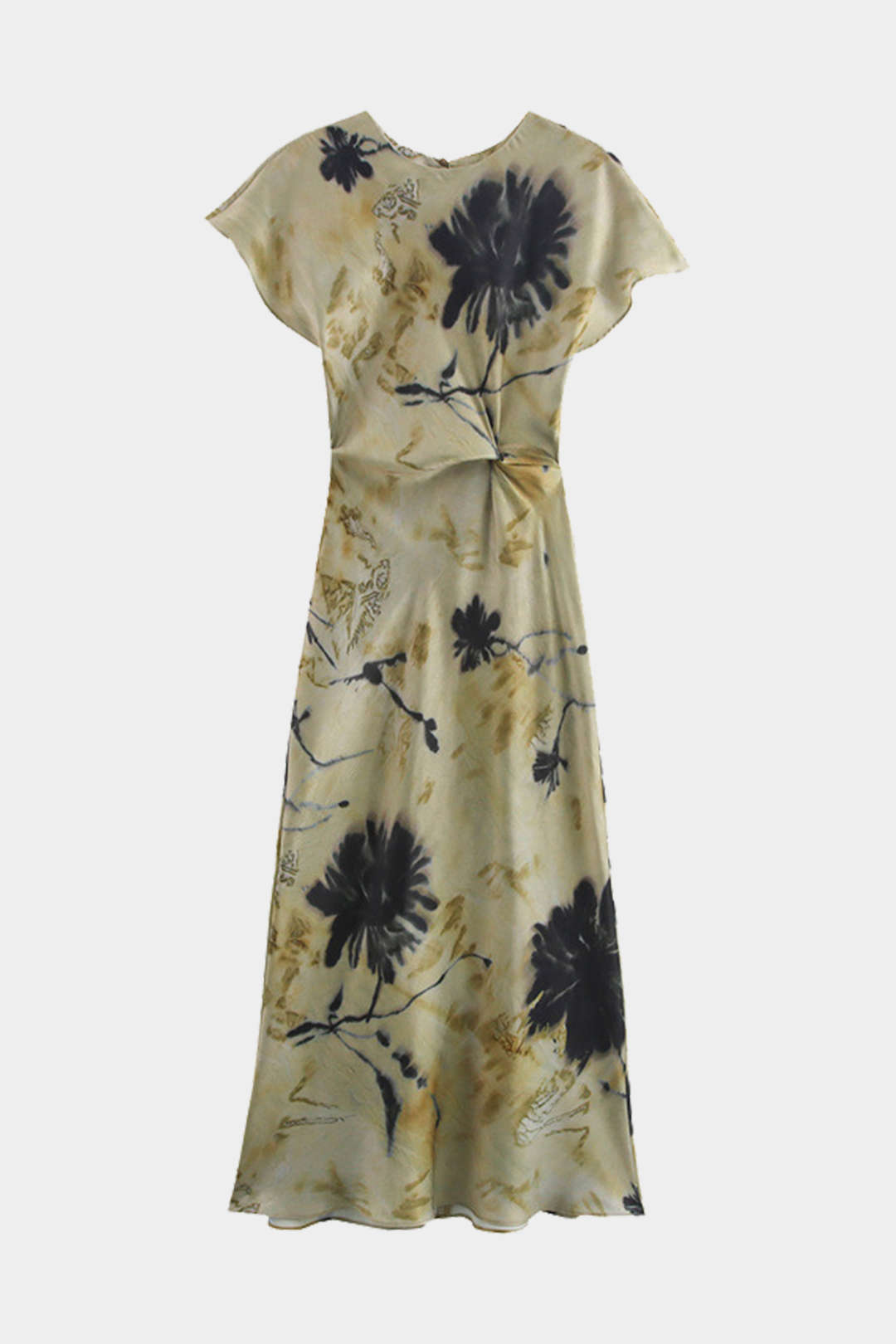 Aiertu  Tie Dye Ruched Cut Out Button Twist Knot Midi Dress Aiertu