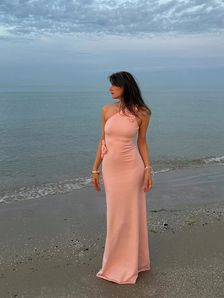 Aiertu  -  Elegant 3D Flower Dress Women Slash Neck Sleeveless Slim Hip Package Floor-length Dresses Female 2025 Spring Summer Lady Gown Aiertu
