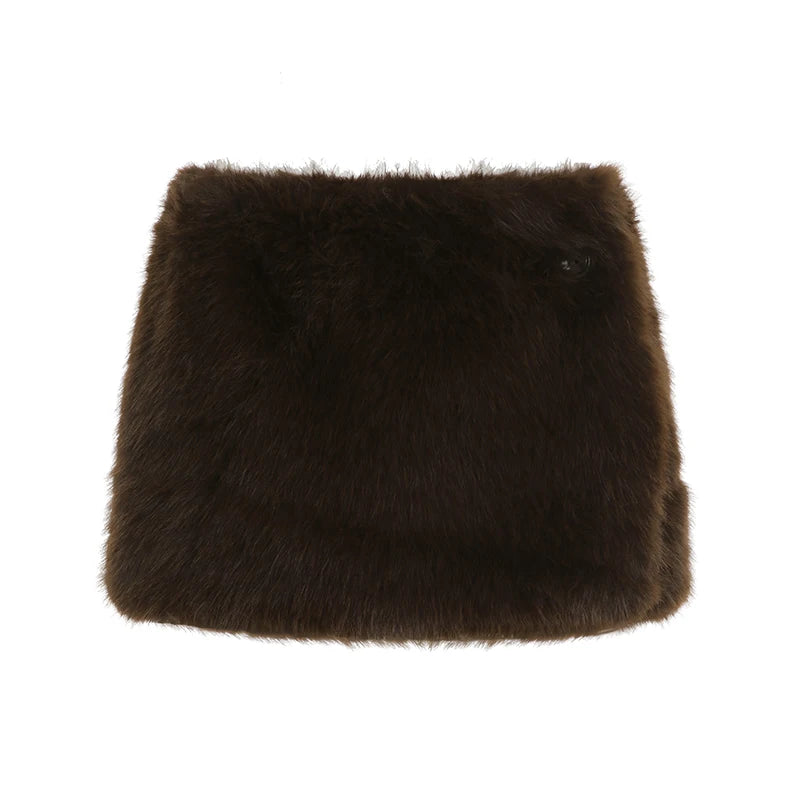 Aiertu  -  Stylish One Piece Buttoned Short Skirt Women High Street Faux Fur Low Waist Brown Wrap Mini Skirt Party Clubwear Sexy Aiertu