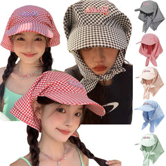 Aiertu  -  Sweet Cool Lattice Headscarf Hats Women Girl Summer Sun Protection Baseball Caps Adjustable Foldable Beach Hat Portable Sun Hat Aiertu