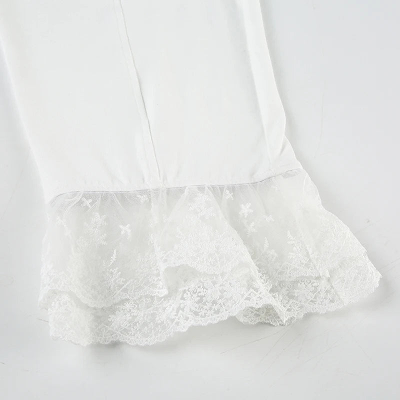 Aiertu  -  Holiday Solid Lace Trim Bandage Knee Length Pants Sweet Slim Mid-Waisted Pants Women 2026 Summer Fashion Streetwear Lady Aiertu