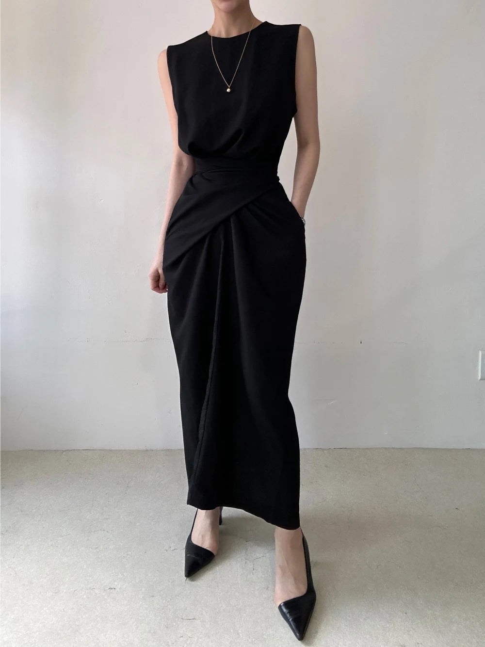 Aiertu  -  Sweet Hot Girl Pure Sexy Twist Lace-up Dress Women's Autumn Slim Sleeveless Long Dress Fashion Female Clothes Aiertu