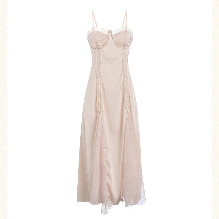 Aiertu  -  layered look inspo Female Long 2PCS Nighty&Robe Sleepwear Set Sexy Long Lace Trim Bathrobe Gown Suspender Nightdress Summer Loose Satin Home Wear Aiertu
