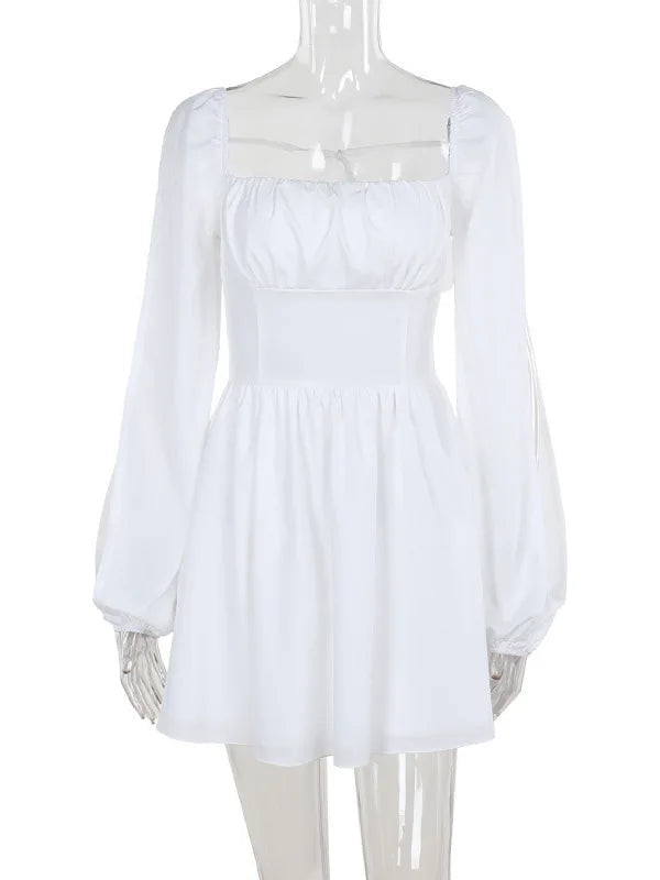 Aiertu  -  Sexy Square Collar Hollow Out Women Dress White Long Sleeve Bandage Mini Dress Winter Slim Elegant Party Club Dress Aiertu