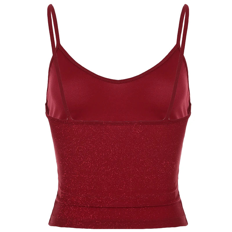 Aiertu  -  Y2K Shiny Camisole Women Summer Red Casual Crop Top Fashion Basic Spaghetti Strap Tank Tops Vintage 2000s Outfits Aiertu