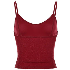 Aiertu  -  Y2K Shiny Camisole Women Summer Red Casual Crop Top Fashion Basic Spaghetti Strap Tank Tops Vintage 2000s Outfits Aiertu