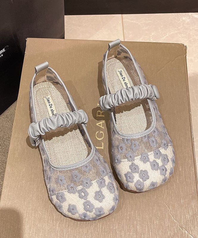 Aiertu  Blue Walking Sandals Women Tulle Embroidery Buckle Strap Splicing Aiertu