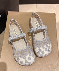 Aiertu  Blue Walking Sandals Women Tulle Embroidery Buckle Strap Splicing Aiertu