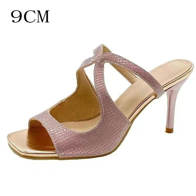 Aiertu  -   Luxury Sandals New Thin Heel Light Pink Open Toe Square Fish Mouth High Heel Sandal Woman Shoes Aiertu