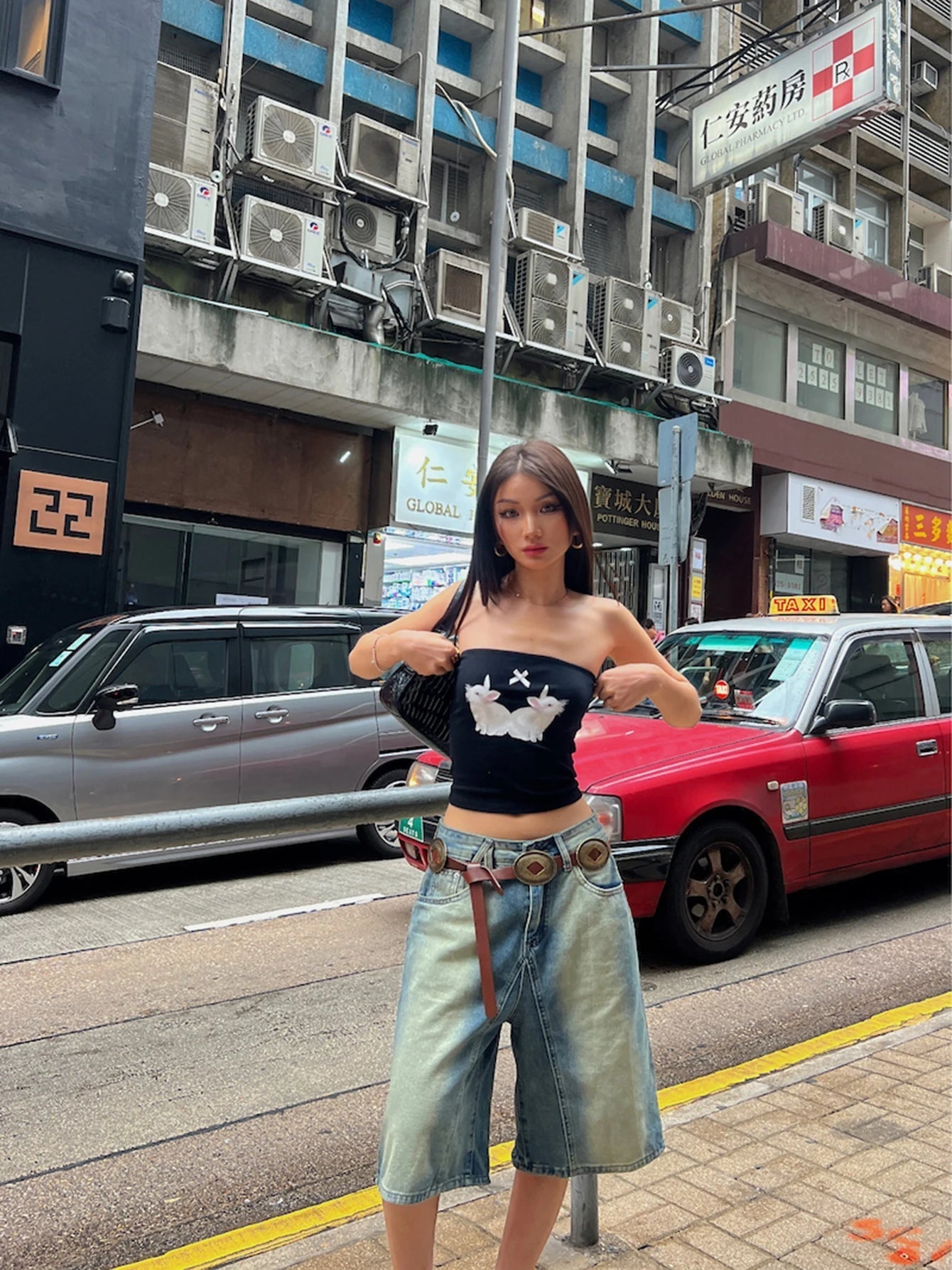 Aiertu  Knee-long Women Denim Shorts Gradient Blue Wash Cropped Jeans Straight Wide Leg Casual Pants Y2k Vintage Streetwear Aiertu