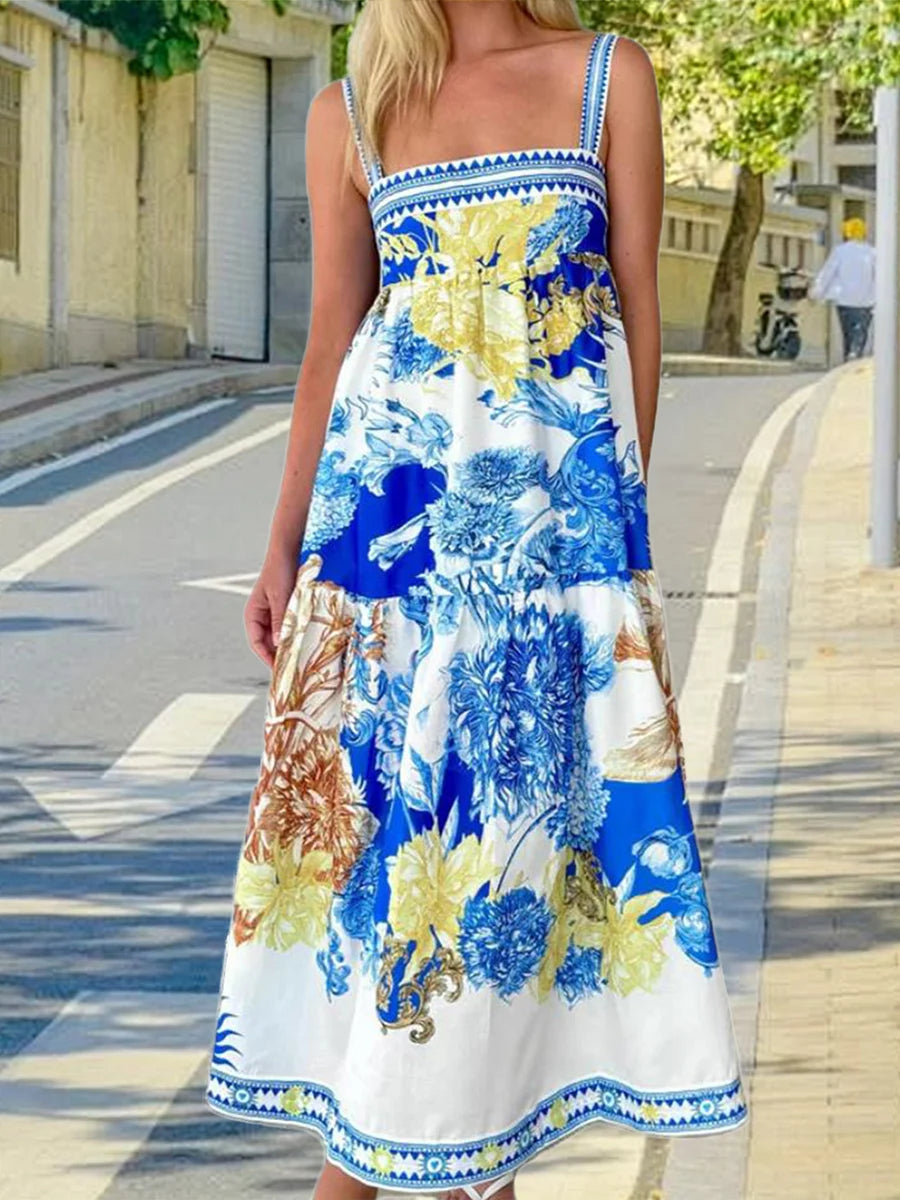 Aiertu  -  Women s Boho Maxi Dress Floral Print Sleeveless V-Neck Backless Tie-Dye Beach Dress Summer Casual Long Dress Fashion Aiertu