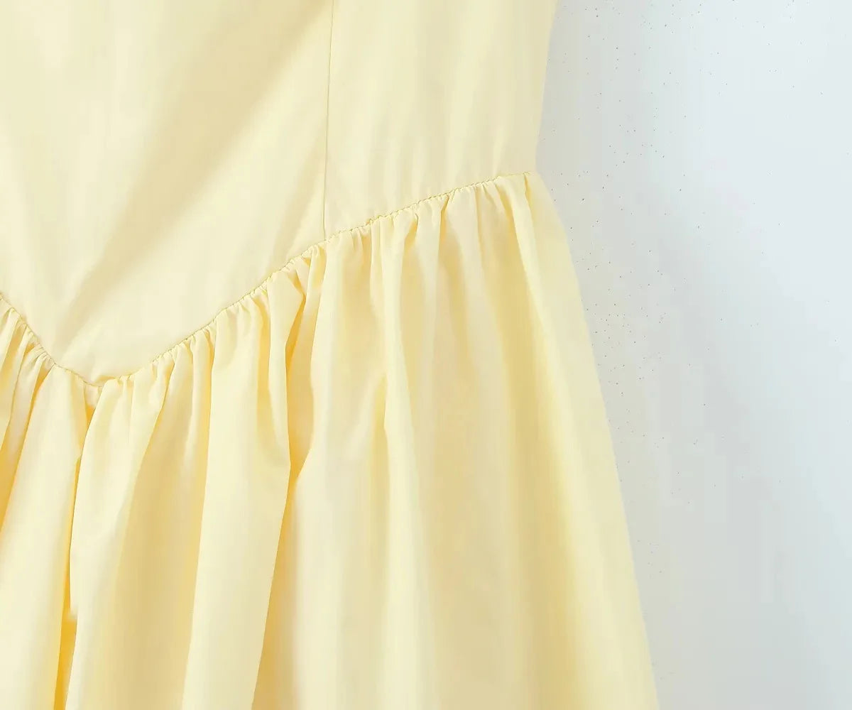 Aiertu  -  Summer Halter Dress Women Luxury Evening Party Mini Dresses Elegant Bodycon Dress Ruffle Tank Dress Fish Bone Ruched Yellow Aiertu