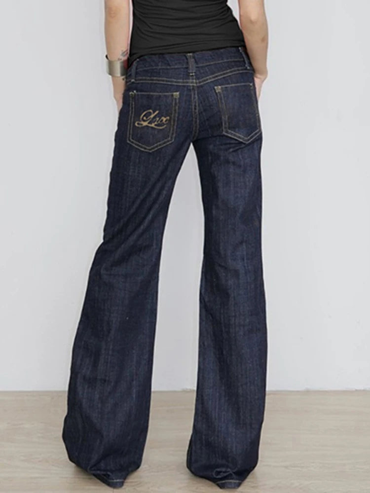 Aiertu  Y2k Vintage Streetwear Low Waist Denim Pants Women American Retro Sexy Casual Harajuku 2000s Letter Embroidery Trousers Aiertu