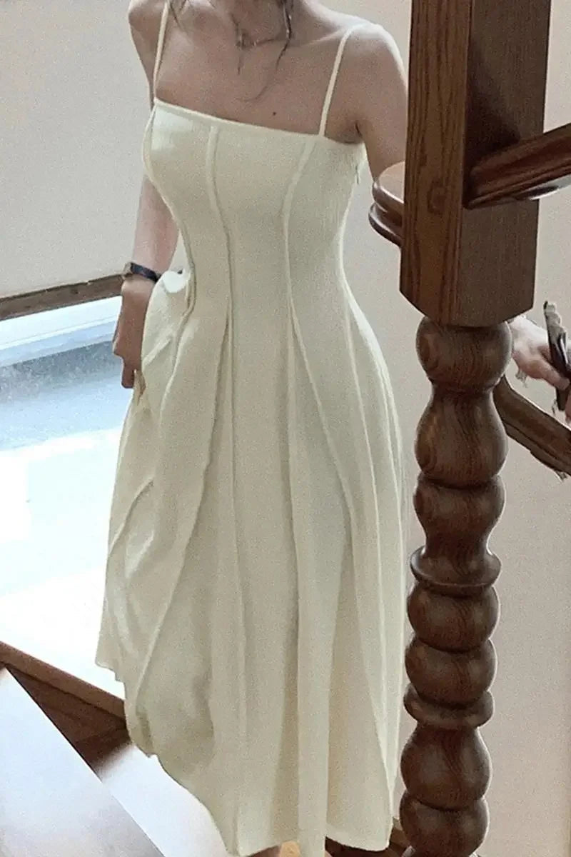 Aiertu  -  Vintage White Spaghetti Strap Casual Chiffon Midi Dress Summer Sleeveless Elegant Party Vestidos Fashion Robe Clothes for Women Aiertu