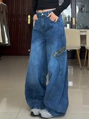 Aiertu  -  Streetwear Retro Large Size Leopard Print Splicing Loose Jeans Women's Men's Trendy Harajuku High Waisted Jeans Wide Leg Pants Aiertu