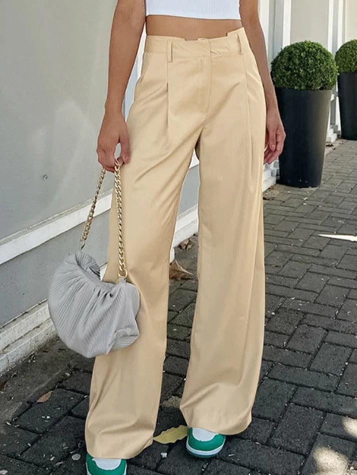 Aiertu  -Solid High Rise Tailored Pants aiertu