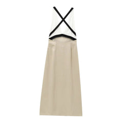 Aiertu  -  Elegant Patchwork Backless Long Women Dress 2025 Summer V-neck Slip Bandage Party Dress Female Holiday Vacation Dress Vestidos Aiertu