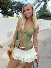 Aiertu  -  Solid Sexy Pleated Skirts For Women Low Waist Sweet Chic Y2k A-line Mini Skirt Summer Spring New Streetwear Fashion Faldas 2025 Aiertu