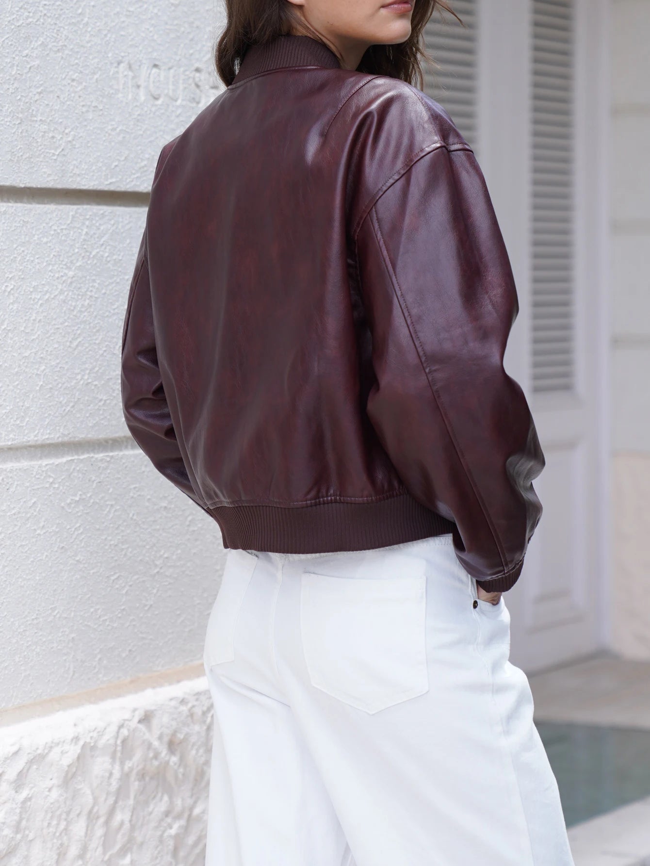Aiertu  -  2026 Women Stylish Autumn Pu Leather Bomber Jacket Wine red, Brown Coat Aiertu