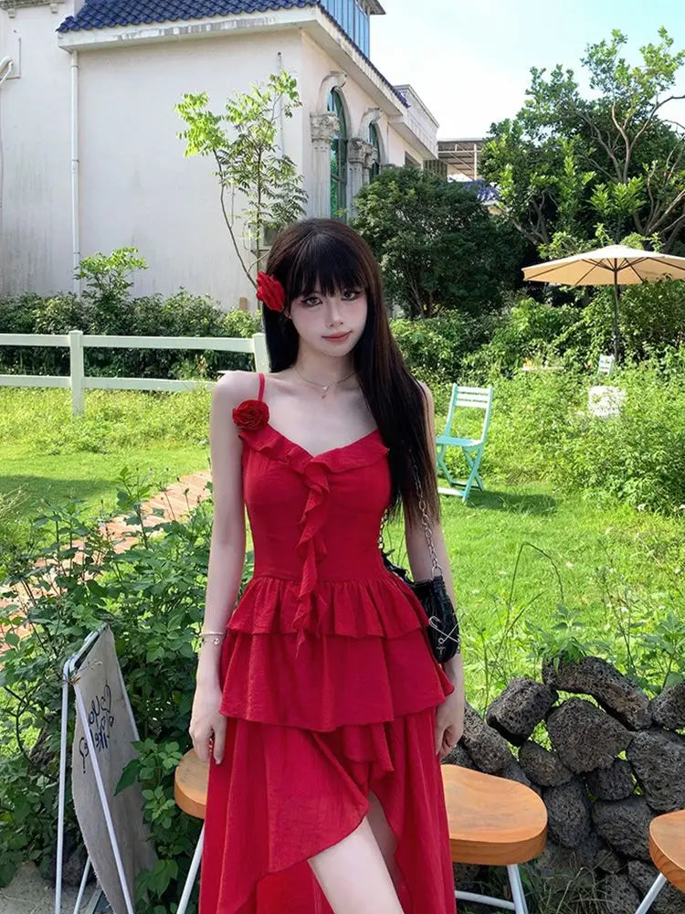 Aiertu Red Ruffle Midi Dress Outfit Ideas Aiertu