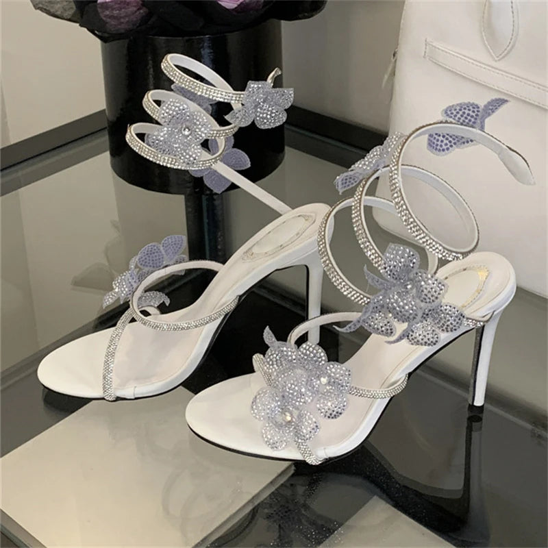 Aiertu  -   Street Style CRYSTAL Narrow Band Thin High Heels Women Sandals 2025 Summer Open Toe Ankle Strap Female Shoes Aiertu