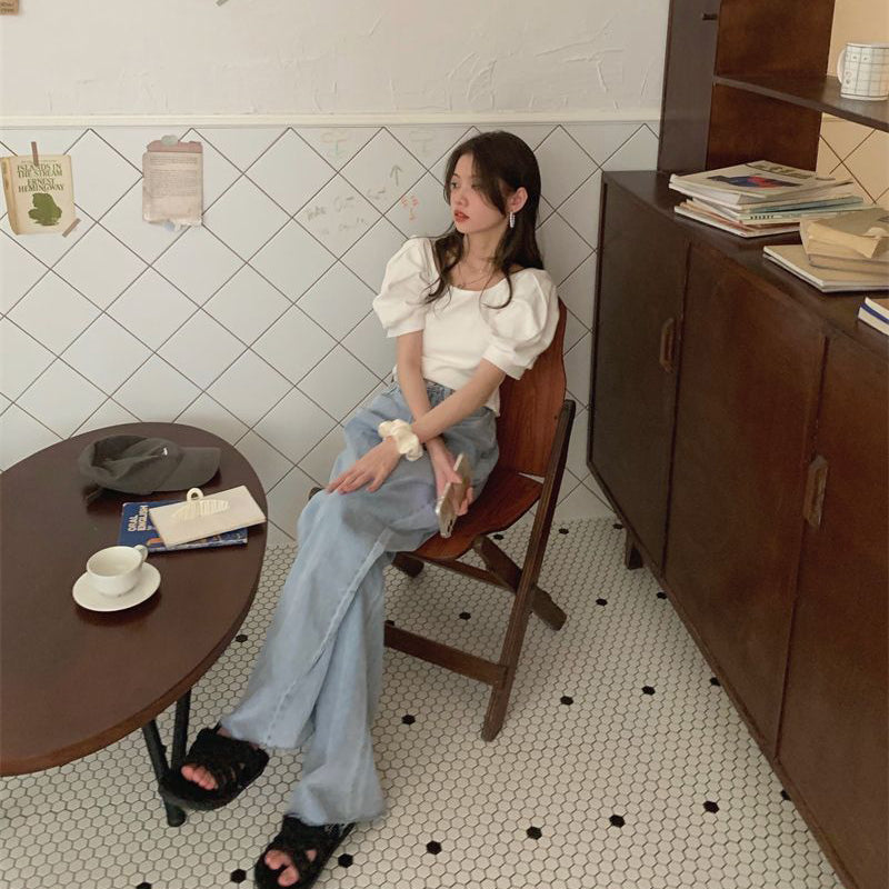 Aiertu Vintage White Blouses Women Backless Puff Sleeve Shirts Summer Korean Elegant Bow Bandage Slim Casual Simple All Match Top Aiertu