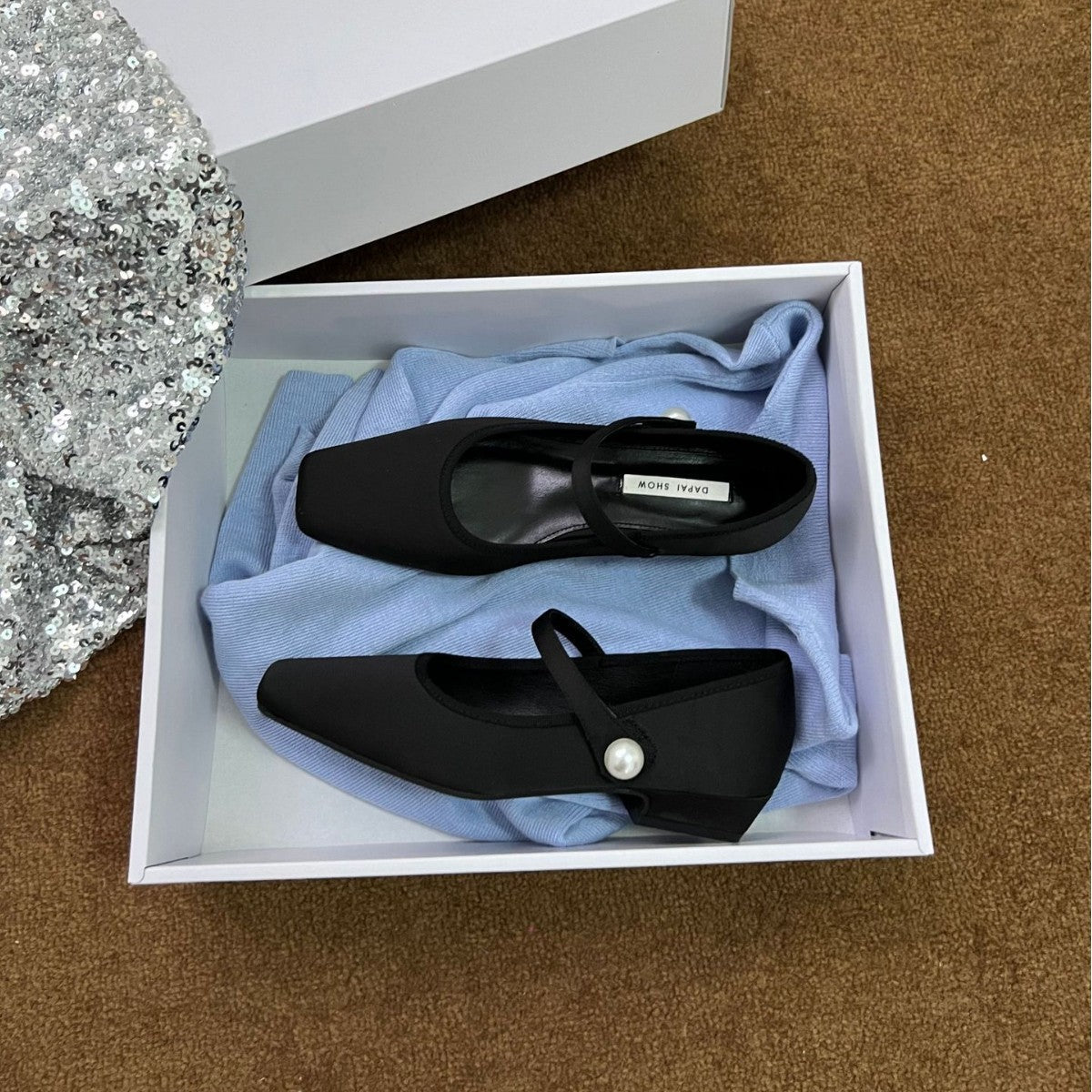 Aiertu  Shallow Mouth Hoof Heels Silk Rubber Med PU Shallow Mouth Silk Hoof Heels Med Rubber Aiertu